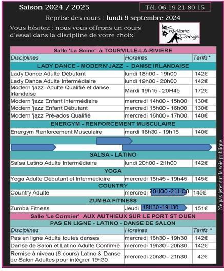 Flyer avec les horaires 2024 2025